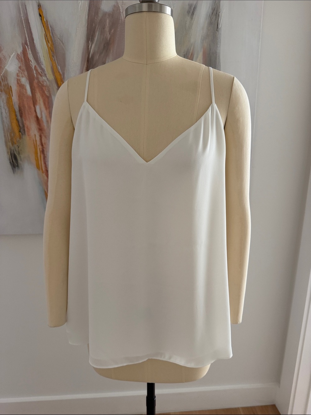 Babaton Ivory V-Neck Silk-Look Spaghetti Strap Camisole